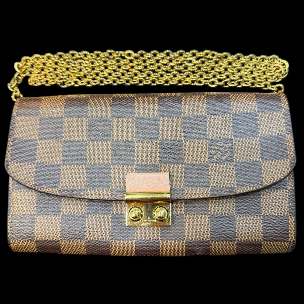 Louis Vuitton Brown and Gold Clutch with Chain